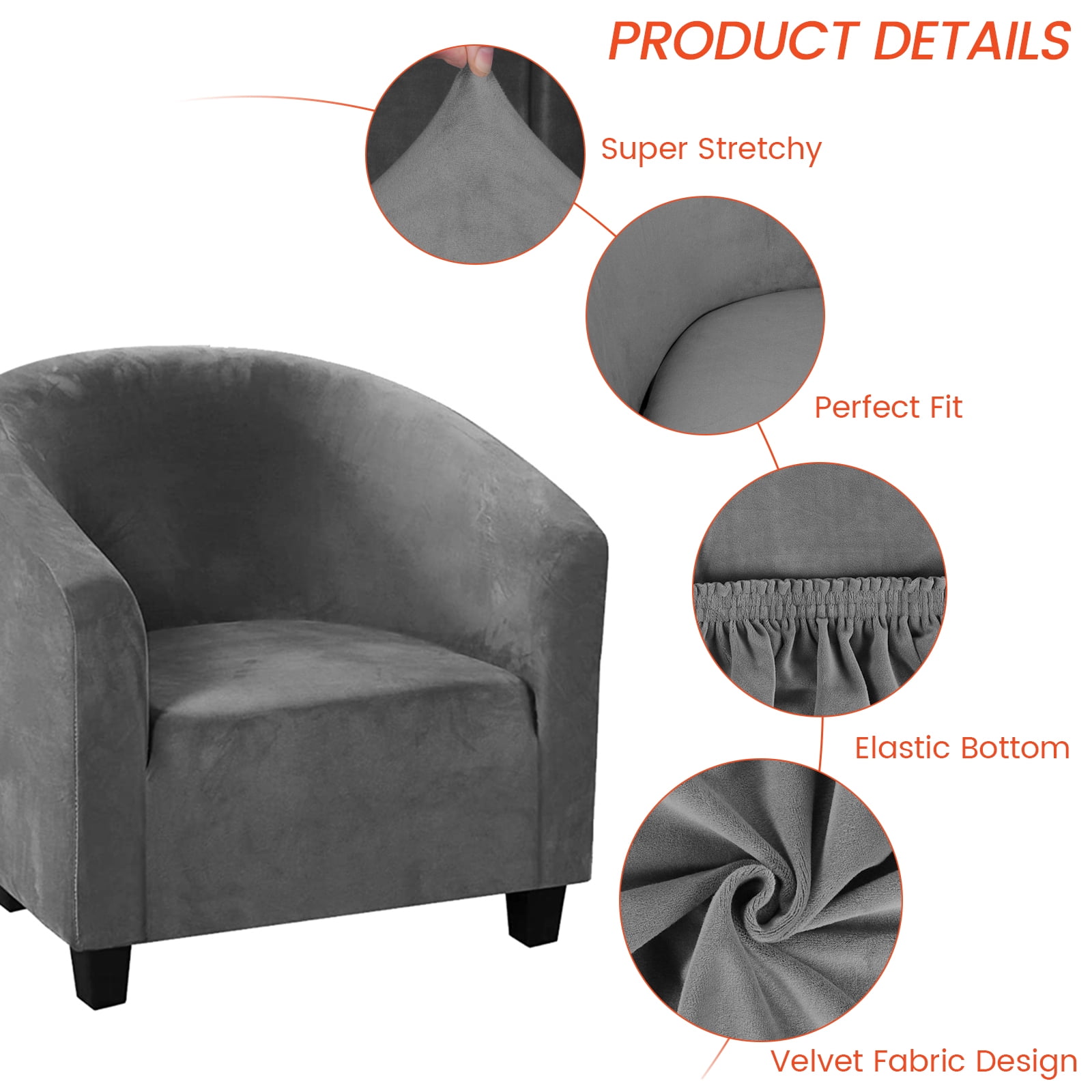 CJC Stretch Velvet Sofa Cover Club Chair Slipcover Plush Chair Covers, Spandex Elastic Armchair Couch Cover Sofa Furniture Protector for Bar Counter Living Room Internet Cafes Hotel