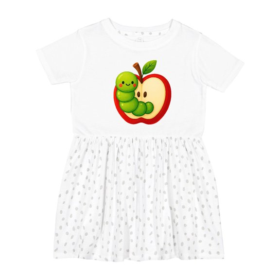 Inktastic Red Apple with Green Worm Girls Toddler Dress