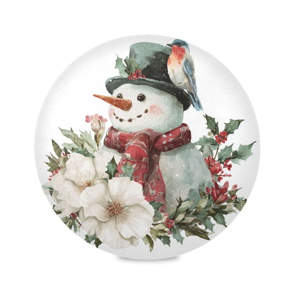 WOBOGO Winter Snowman Round Placemats Set of 1 Heat Resistant Washable Kitchen Table Decorations 15.4in