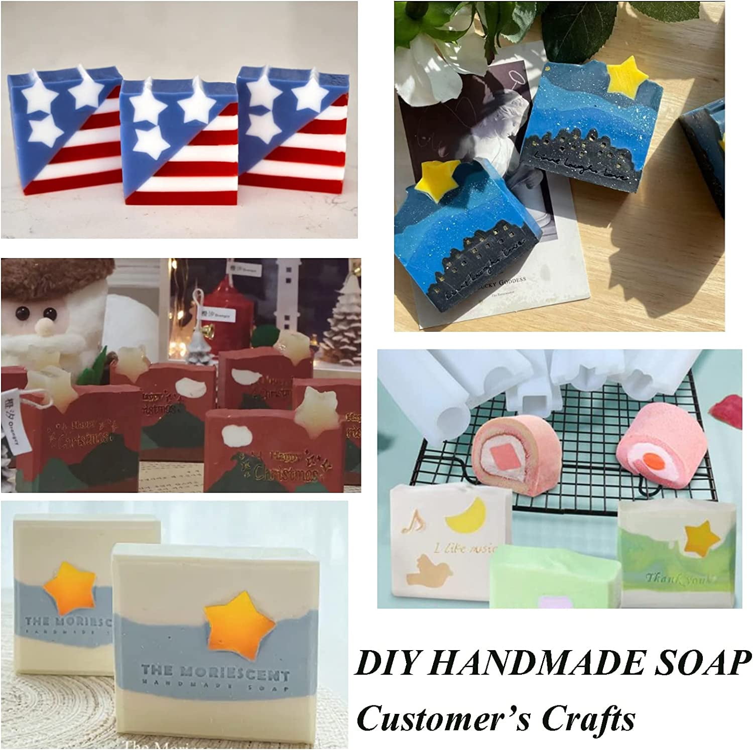 PH Star Silicone Molds Column Tube Embed Soap Handmade Soap Mold Candle Mousse Cake Making Supplies Tools for Christmas 4th of July Soap Making White