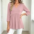 thumbnail image 4 of IUYRTFE Women V Neck 3/4 Sleeve Pleated Tunic Top with Pockets for Casual Daily Wear, 4 of 8