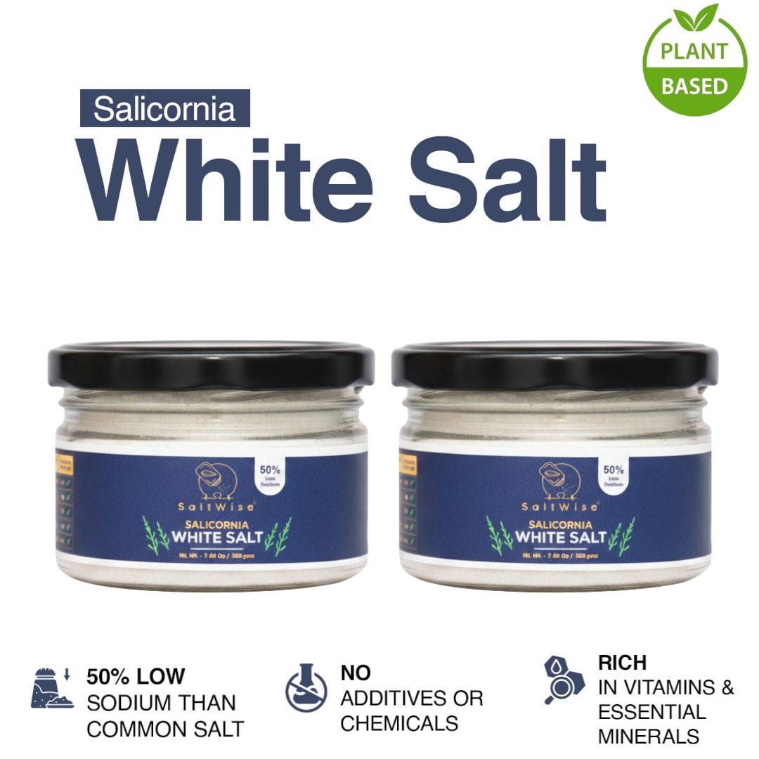 SaltWise Vegan Low Sodium White Salicornia Salt, Plant-Based, 14.10 oz (400g)
