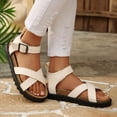 thumbnail image 4 of Rokment Women's Orthopedic Cork Footbed Platform Walking Flat Sandals Comfortable Leather Buckles Strappy Dress Sandals Arch Support Beach Summer Casual Footwear White Size 9.5, 4 of 7