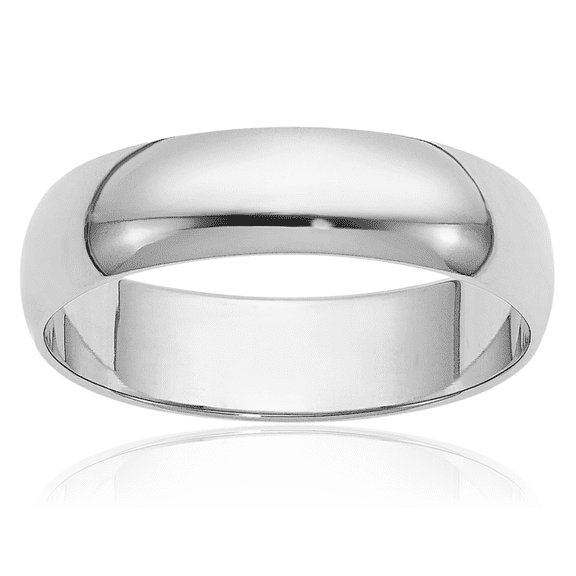 14K Solid White Gold 5mm Half Round Plain Classic Wedding Band Ring