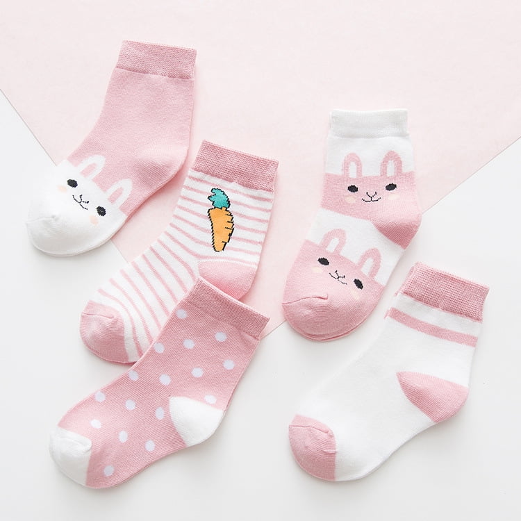 Kids Baby Boys Girls Children Cotton Socks 5 Pairs Cute Lovely Stretch Soft Bunny Pattern Ankle Socks For Summer and Winter 