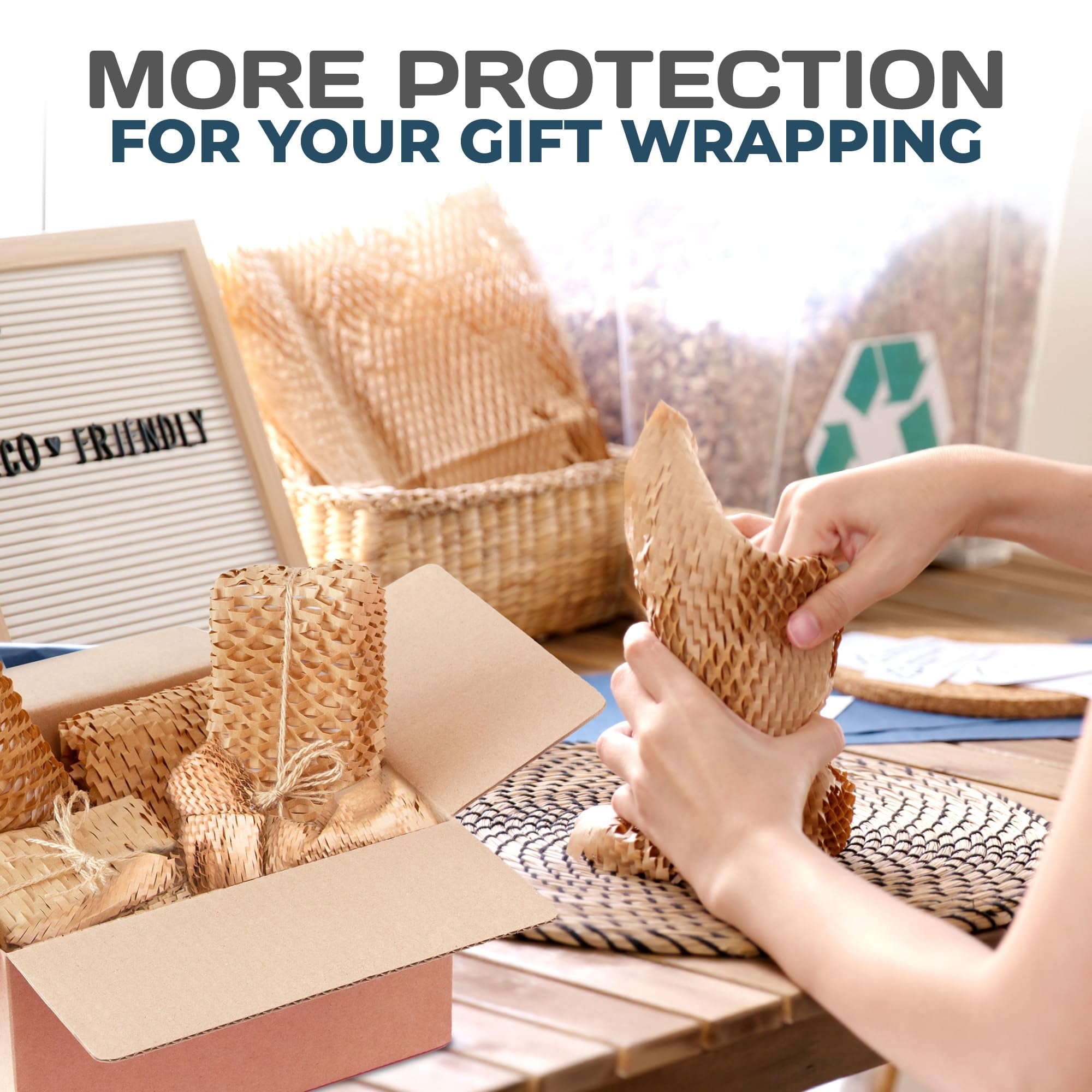 HexcelPack HexcelWrap Mini - Honeycomb Packing Paper, Eco-Friendly, Sustainable Paper Bubble Wrap for Shipping & Moving, Cushioned Packing Material in Easy Self-Dispenser Box - White, 12" x 1400'