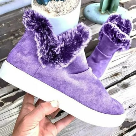 

QISIWOLE Women Winter Solid Color Keep Warm Ankle Boots Plus Velvet Boot Flat Snow Boots Clearance