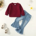 thumbnail image 2 of 4T Toddler Baby Girls Clothes Baby Girls Outfits 4-5T Baby Girls Long Sleeve Round Neckline Top Jeans Pants 2PCS Set Red, 2 of 8