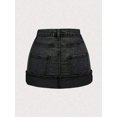 thumbnail image 2 of Womens Dark Grey Washed Denim Mini Skirt With Cuffed Hem And Front Pockets, 2 of 6