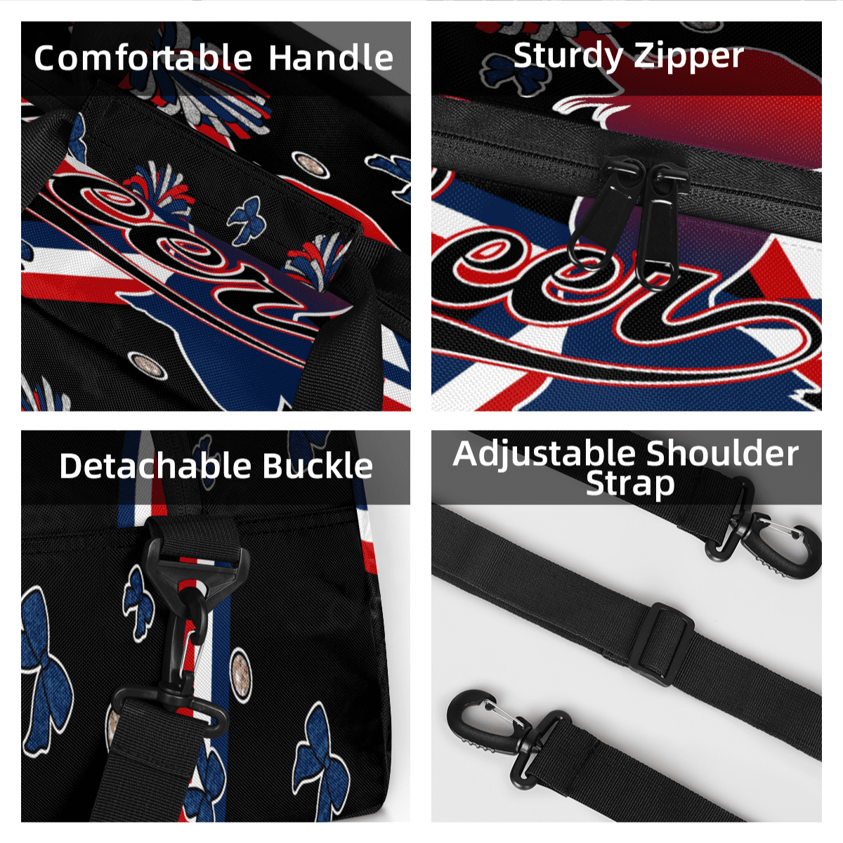 Herdesigns Cheerleader Bags Overnight Duffel Bags Cheer Red Blue Sport Gym Bag Travel Bag Travel Waterproof Weekender Bag Carry On Travel Tote Bag Dance Bags