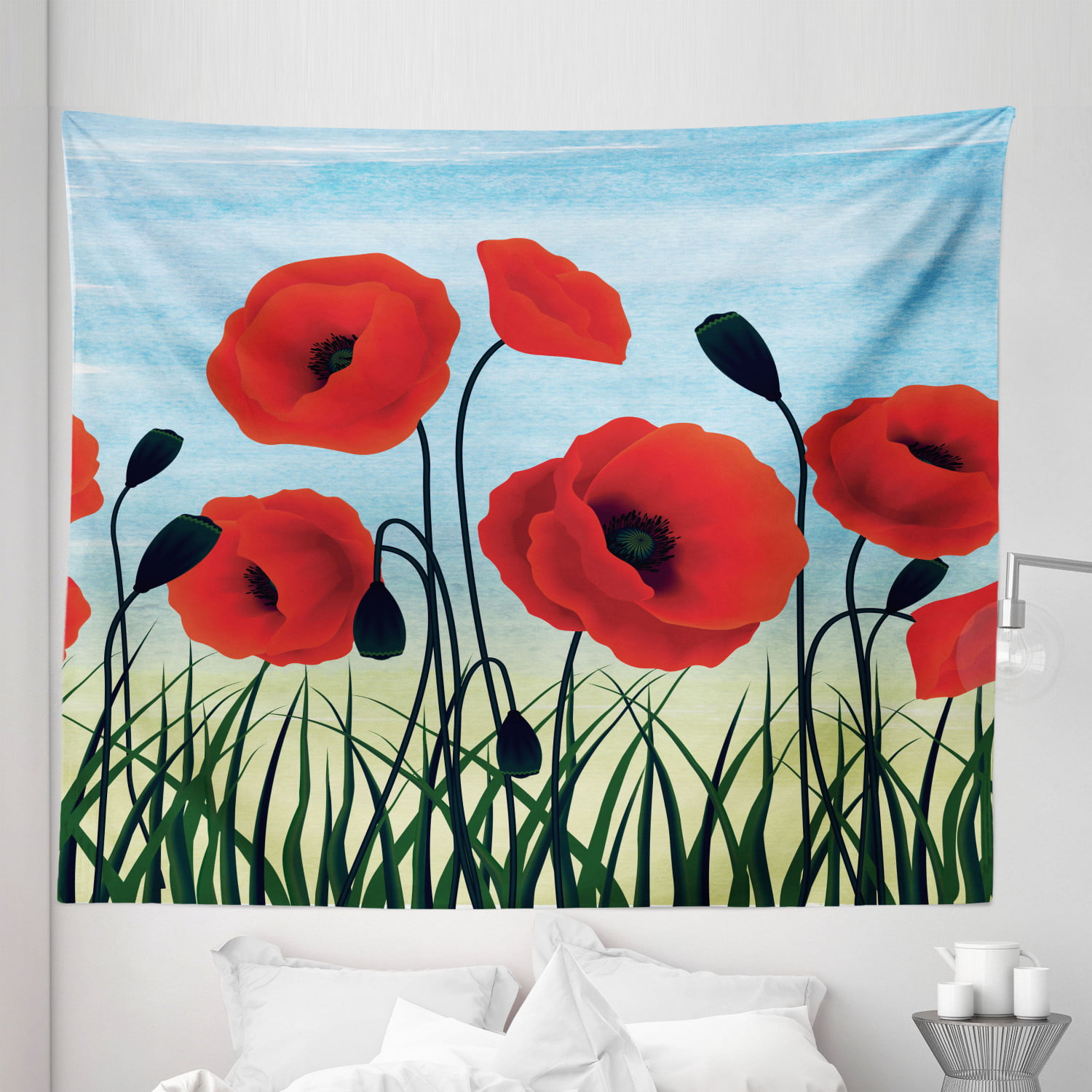Poppy Flowers Tapestry Simple Natural Living Room Art Decor Wall Hanging Cloth 