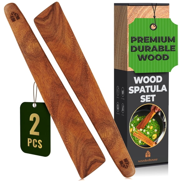 12″ Teak Wooden Spatula for Cast Iron, Small Wood Flipper, Egg Scraper, Flat Wooden Turner, Multipurpose Wood Cooking Utensil, Spatulas Perfect for