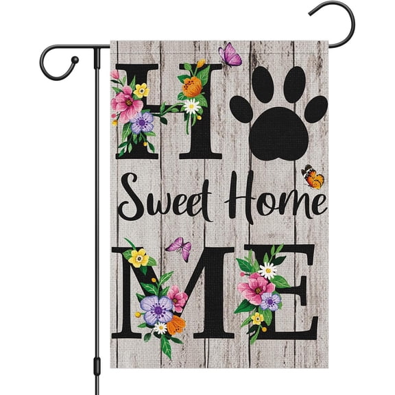 Home Sweet Home Garden Flag Spring Summer Floral Garden Flags 12x18 Inch Double Sided Burlap Butterfly Welcome Yard Flag for Seasonal Holiday Farmhouse Outdoor Decoration(ONLY FLAG)