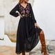 thumbnail image 3 of Vestido largo bordado de gasa con cuello en V vestido elegante para mujer traje diario holgado, 3 of 8