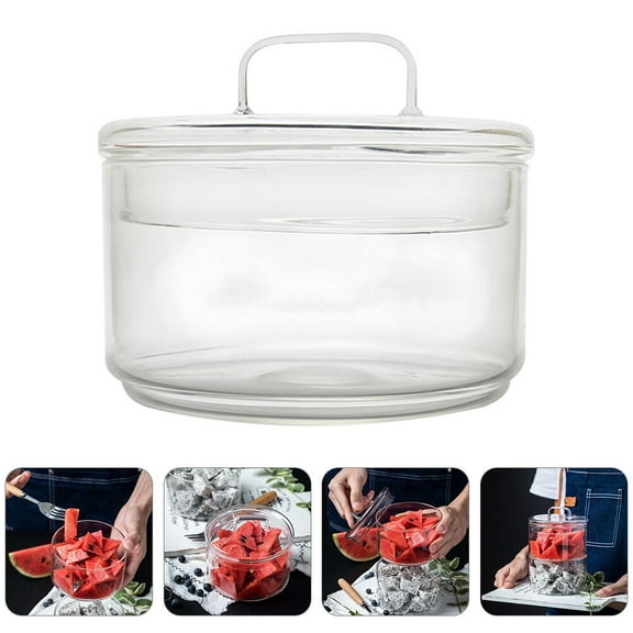 WRITWAA Transparent Glass Bowl with Lid, Easy to Clean, Perfect for Serving Fruits, Salad, and Home Tableware, 1 Set