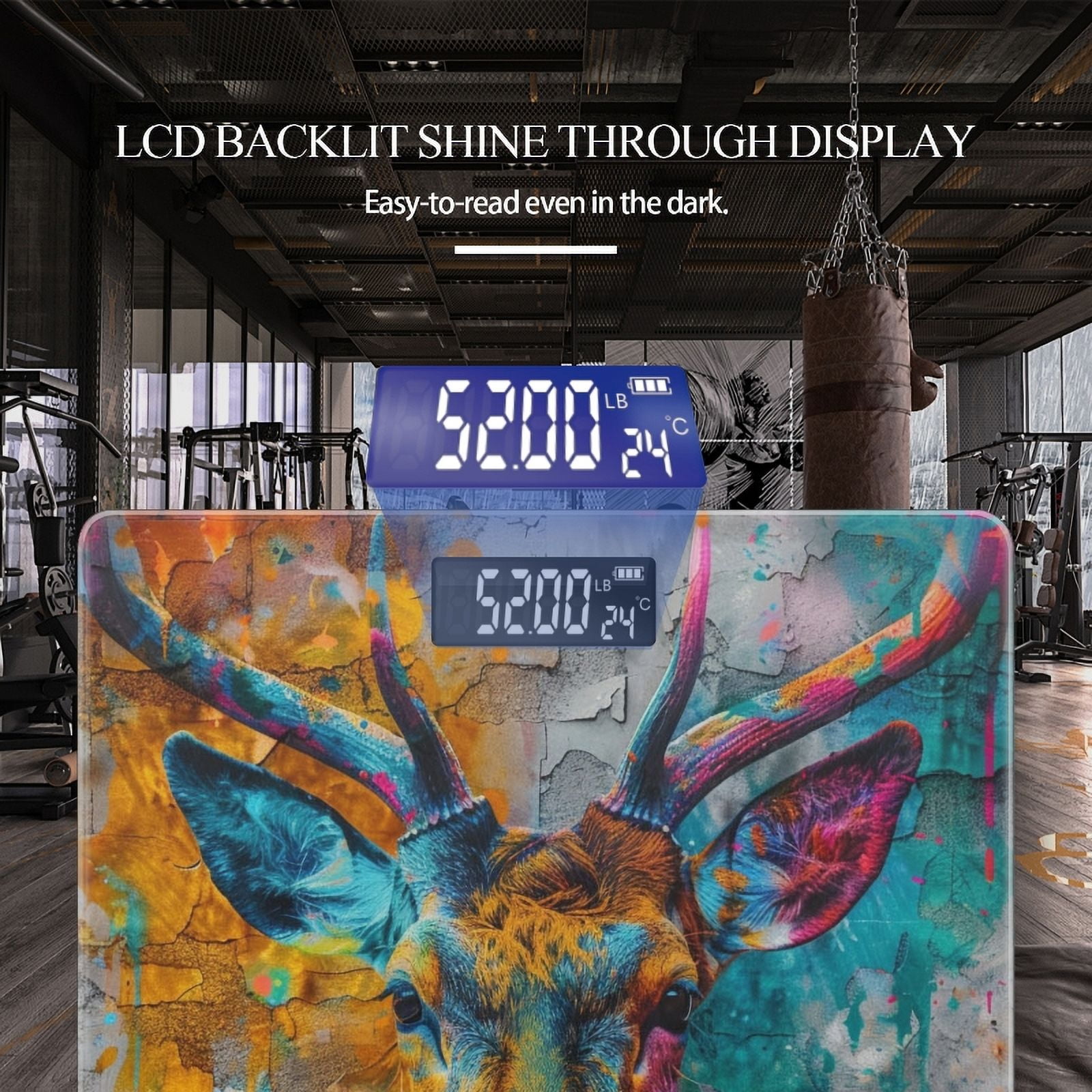 High Precision Body Weight Scale Smart Bathroom Scales with Large LCD Display(400lbs),Decorative for Bedroom-Graffiti Painting Of Deer Head On Old Concrete Wall