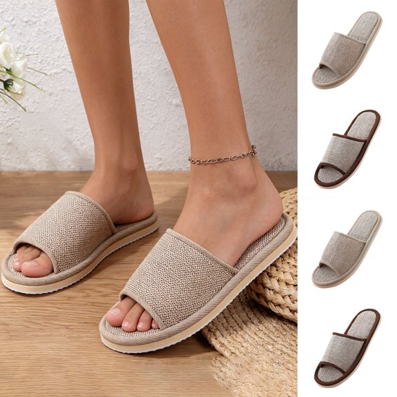 Agkizg Unisex Indoor Outdoor Slides, Womens Mens Beach Walking Sandals, Linen Open Toe Slide Sandals Breathable Comfortable Casual Indoor Home Couple Slippers