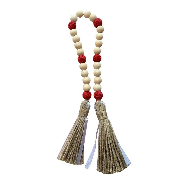 Xmarks Wood Beads Garland with Tassels, Red Wooden Beads, Boho Farmhouse  Country Rustic Wall Hanging Rae Dunn Tiered Tray Decor 