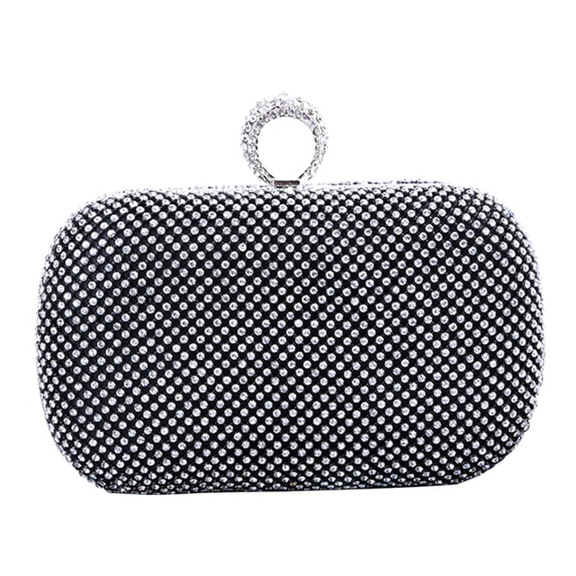 Bolso de noche con diseño creativo de anillo para el dedo, bolso de mano con diamantes de imitación, minibolso hecho a mano para mujer (negro)
