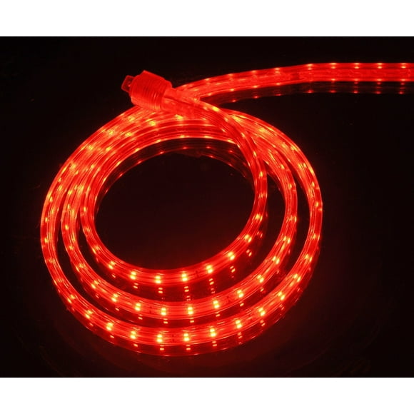 CBConcept UL Listed, 65 Feet, 7200 Lumen, Red, Dimmable, 110-120V AC Flexible Flat LED Strip Rope Light, 1200 Units 3528 SMD LEDs, Indoor Outdoor Use, Accessories Included, Ready to use