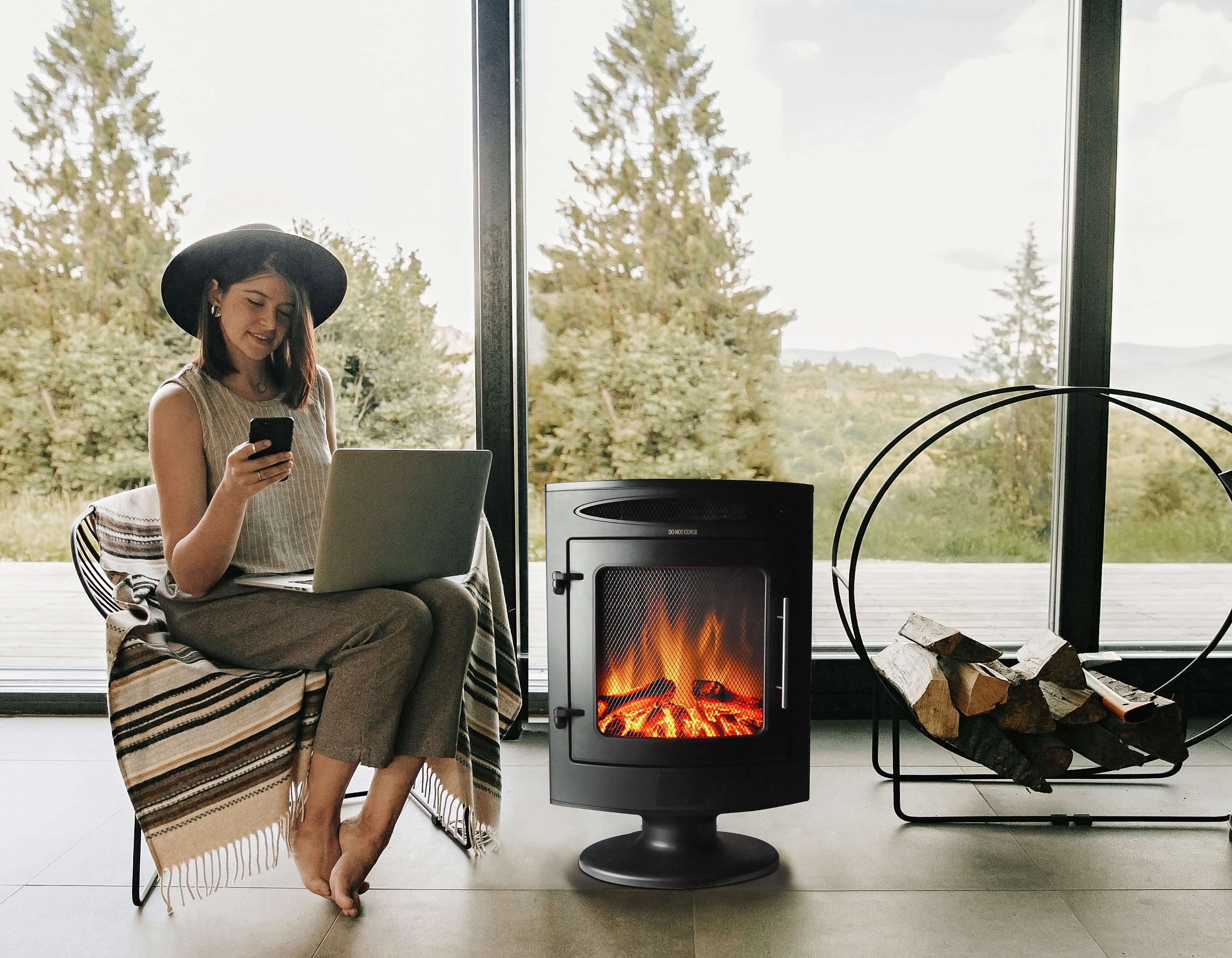 Cambridge 1500W Freestanding Electric Fireplace Heater in Black with Log  Display - Walmart.com