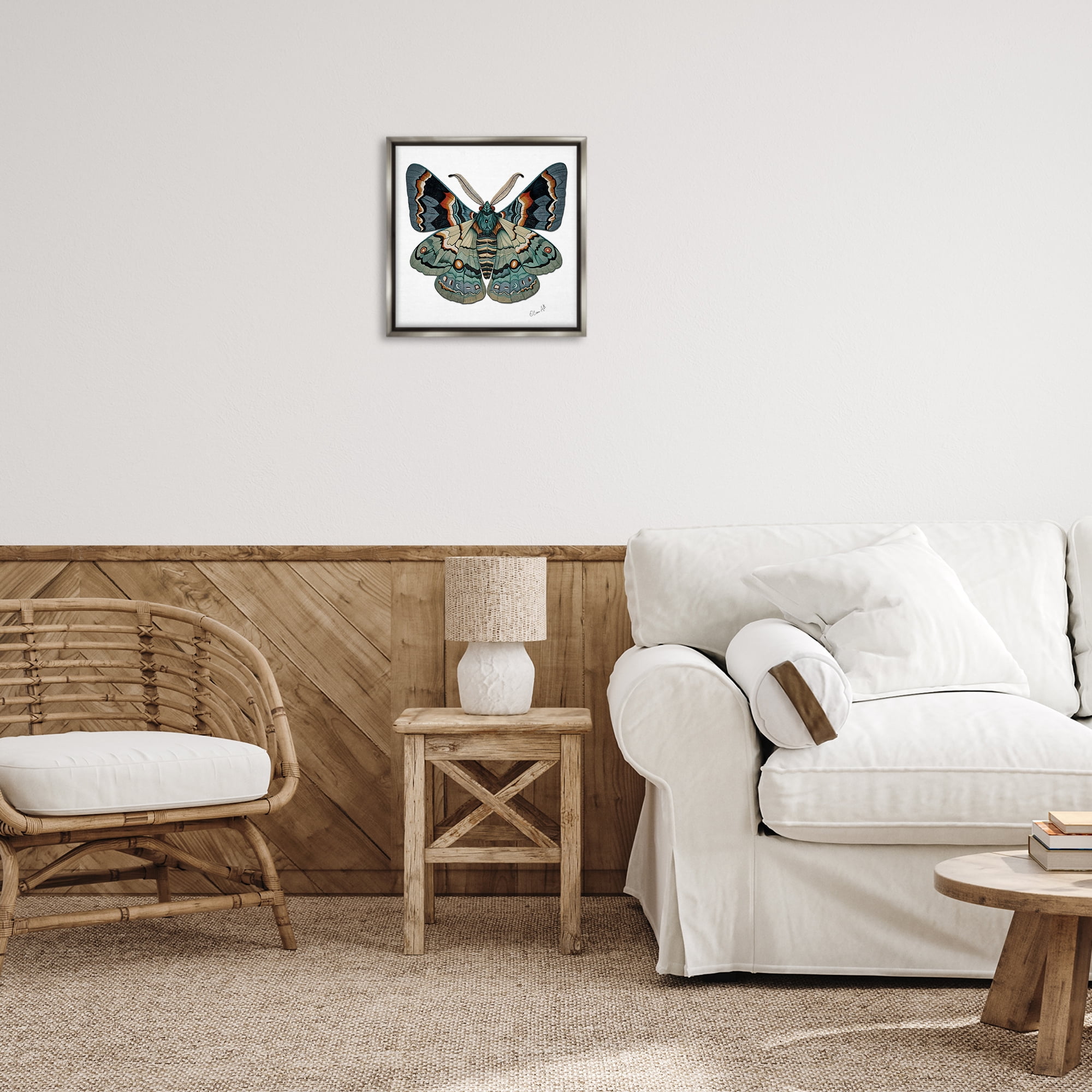 Stupell Industries Symbol Of Change Moth Animals Painting Gray Floater Framed Canvas Art Print Wall Art, 18 x 18