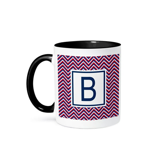 3drose, Monogram of Three Color Chevron Pattern. Stylish Initial B, 11oz Two-tone Black Mug