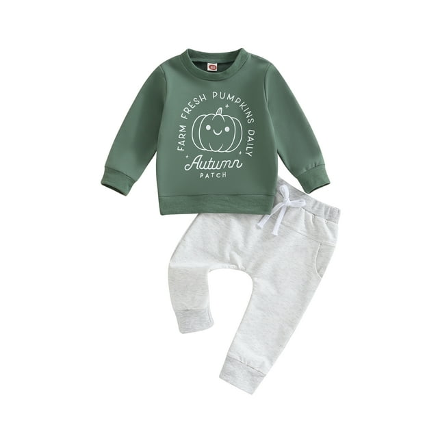 SUNSIOM Toddler Boys 2PCS Pants Sets Long Sleeve Letter Pumpkin Print Tops and Drawstring Pants Sets