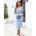 thumbnail image 4 of Vestido de maternidad AISWI de malla fruncida de manga larga azul claro, 4 of 6