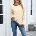 thumbnail image 4 of ManxiVoo Women's Crew Neck Long Sleeve Loose Fit Top Color Trim Detail Soft Comfortable Sweatshirt Alternative Casual Chic Style L Size Beige, 4 of 9