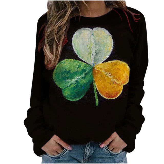 Camisas informales de manga larga para mujer, sudadera de cuello redondo con estampado de St Patrick Vintage, Tops holgados Fridja czfsfas819
