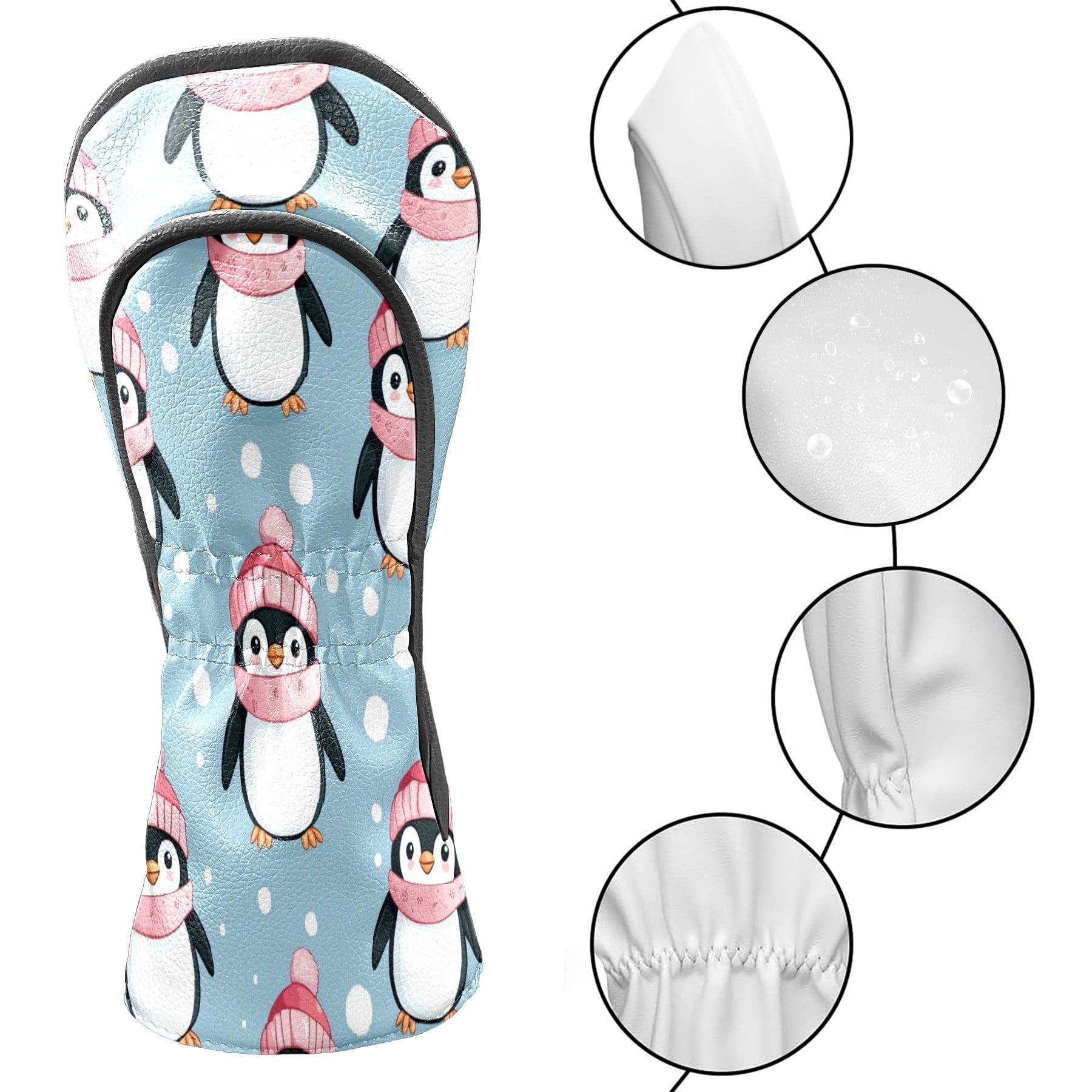 Golf Club Covers PU Leather Waterproof Head Covers for Fairway Woods Hybrids Cartoon Penguin Pattern