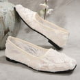 thumbnail image 4 of GERsome Women's Ballet Flats Square Closed Toe Slip-On Dress Shoes Lace Mesh Comfort Walking Shoes for Causal Work, White Size 5.5, 4 of 9