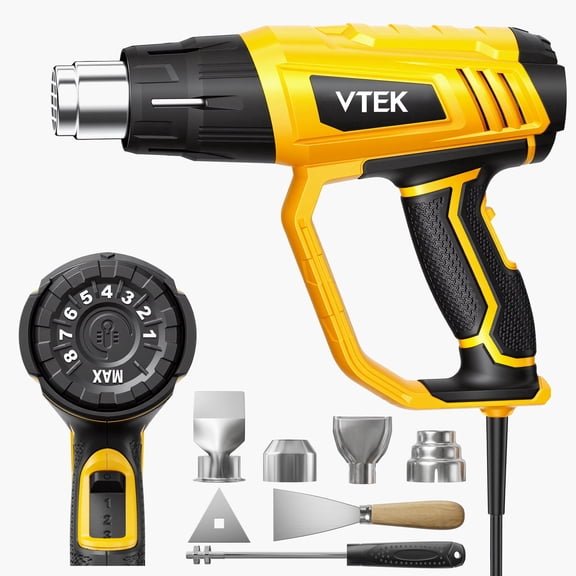 VTEK Heat Gun 1800W Hot Air Gun140℉-1202℉ Fast Heating Variable Temperature with 3 Speeds, 4 Nozzles for Shrinking PVC, Stripping Paint, Vinyl Wrap