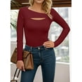thumbnail image 4 of Weardear Long Sleeve Ribbed Slim Fit T Shirts for Women Fashion Fall Clothes Cutout Neck Tee Holiday Tops, 4 of 7
