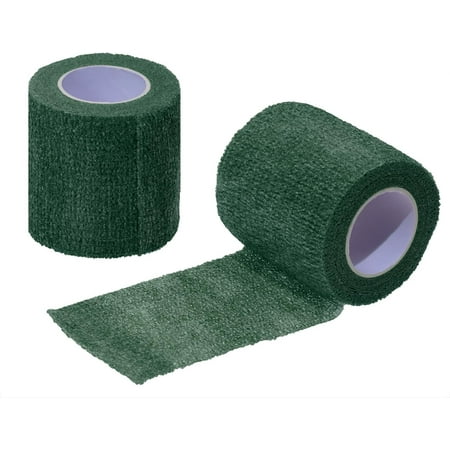 2Roll Self Adhesive Bandage Tape 2inch-5yards Stretch Athletic Wrap Tape Elastic Cohesive Non Woven Bandage Wrap for Sports Injury Ankle Knee Wrist Sprains (Dark Green)