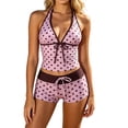 thumbnail image 2 of Y2k Vintage 2 Pieces Bikini Set Coquette Halter Tankini Top with Shorts Whimsy Polka Dot Beach Swimsuit Vacation Outfit Light pink M, 2 of 4
