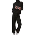 thumbnail image 2 of vigerkar Women Fall Sweatsuits Two Piece Sets Mock Neck Long Sleeve Knit Tops Wide Leg Pants Lounge Set Travel Outfits (Black, L), 2 of 4