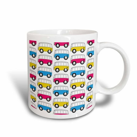 3dRose goofy toon micro-bus patterns on a white background, mixed colors, Ceramic Mug, 11-ounce