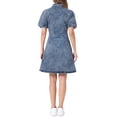 thumbnail image 3 of Vestido de mezclilla de manga corta abullonada para mujer INSPIRE CHIC, con cuello y botones, estilo A-Line, casual, en talla XS, color gris azul., 3 of 5
