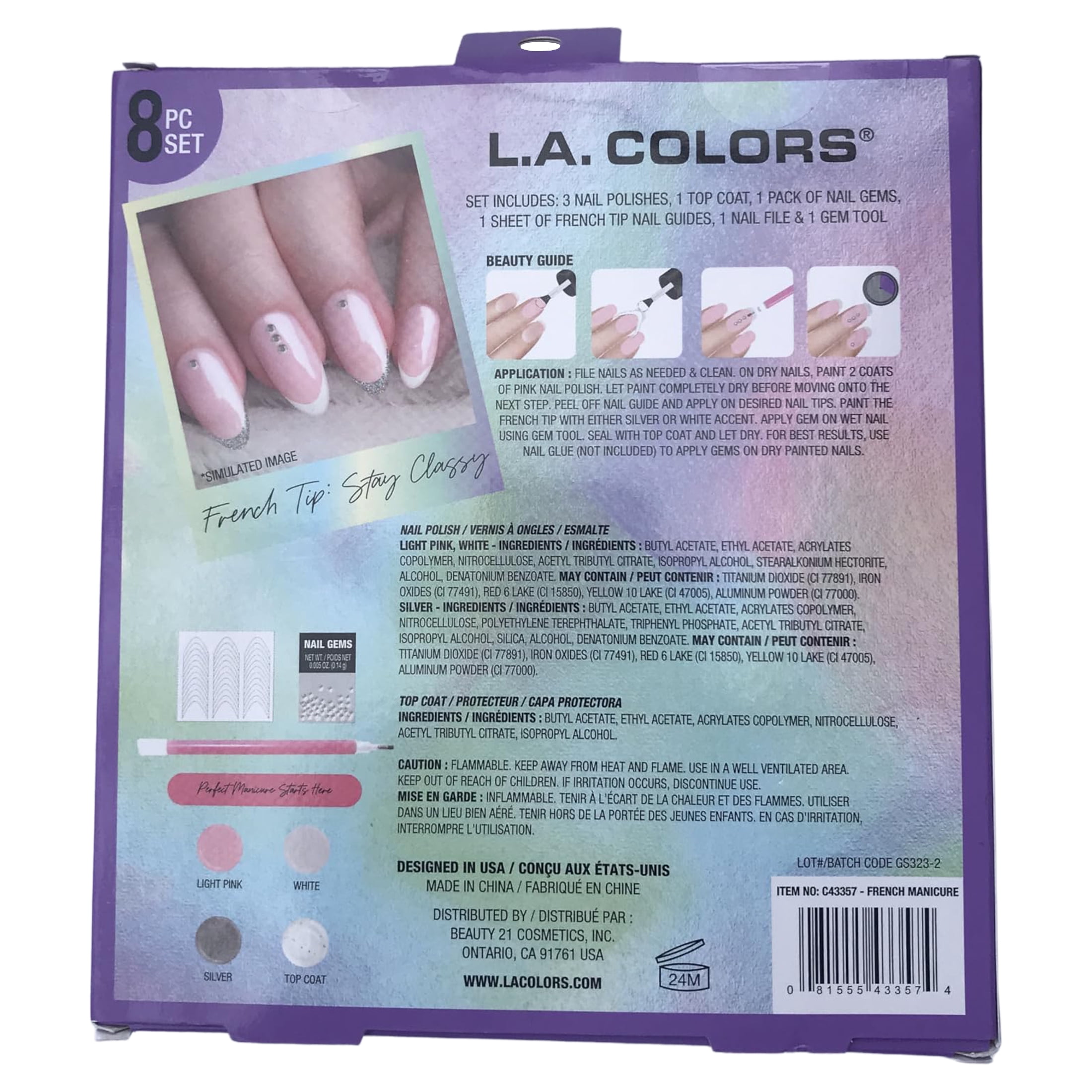 L.A. Colors All Is Bright 8pc French Tip Mancure Set, Gem Pick UP