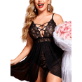 thumbnail image 3 of ValueVibe Plus Size Lingerie for Women Sexy Lace Criss Cross Nighty Spaghetti Strap Mesh Chemise Sleepwear, Black XL, 3 of 4