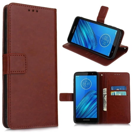 Flip Case for Motorola MOTO E6 All-in-One Wallet Multifunctional Folio Flip Cover with Card Holder and Detachable Wrist Strap