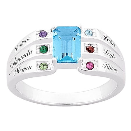 Personalized Planet Family Sterling Silver or 18K Gold over Silver Birthstone and Name Ring