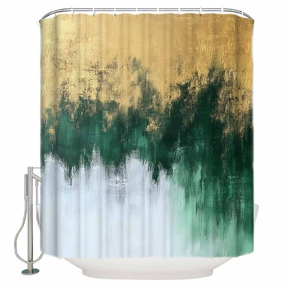 Abstract Color Block Shower Curtain, 48" x 72", Gradient Gold Green Impressionist Waterproof Bathroom Curtain Washable Shower Curtain Set with 12 Hooks