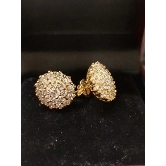 2Ct Round Cut Lab-Created Diamond Cluster Stud Earrings 14K Yellow Gold Plated
