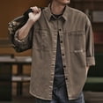 thumbnail image 6 of Men's Retro Work Shirt Jacket, Long Sleeve Button Down Casual Outerwear, Loose Fit Shacket with Pockets, Relaxed Fit Trucker Style Jacket for Men Brown XXL/三点, 6 of 7