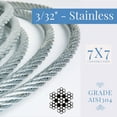 thumbnail image 2 of Laureola Industries 1/8" Stainless Steel, Grade 304, Type 7x19 Aircraft Cable Wire Rope - Available in Different lengths, 2 of 3
