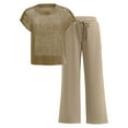 thumbnail image 4 of GEWSEY Women Sexy Cut Out Two Piece Outfits Crochet Sheer Knit Sweater Top Wide Leg Pants Lounge Matching Sets Sweatsuit Travel Clothes (Khaki, L), 4 of 8