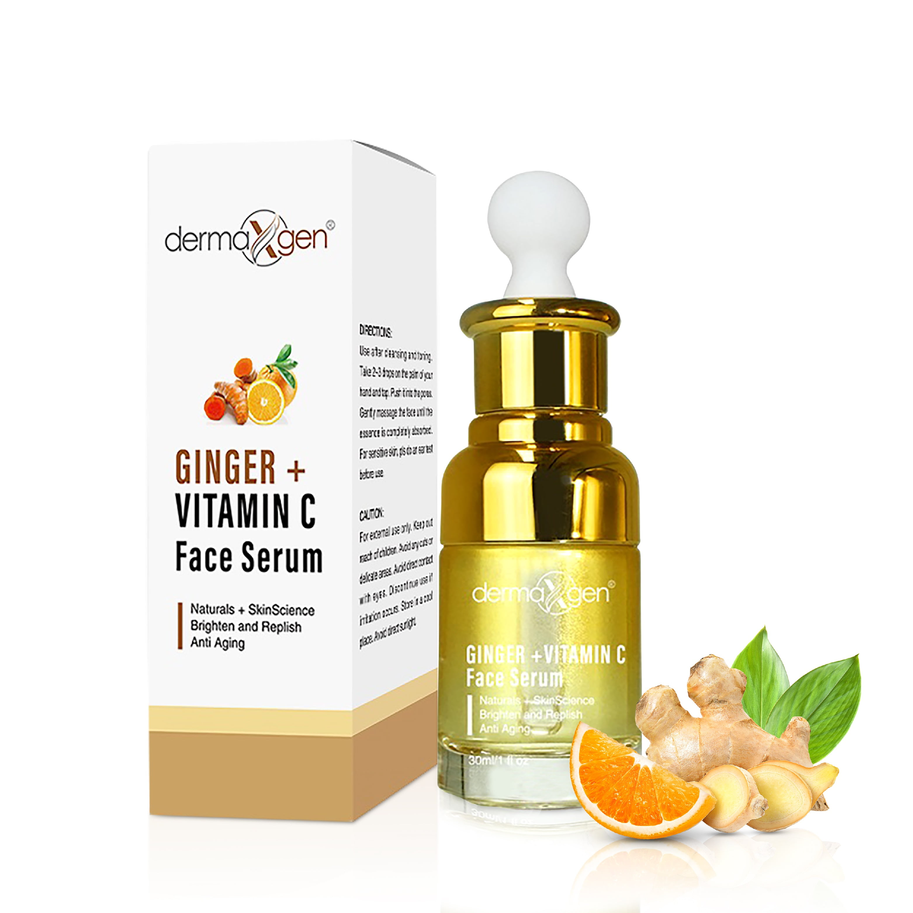 Ginger Face Serum + Vitamin C + Turmeric, Organic Acne Treatment, Clear skin Tone, Hydrate Dull
